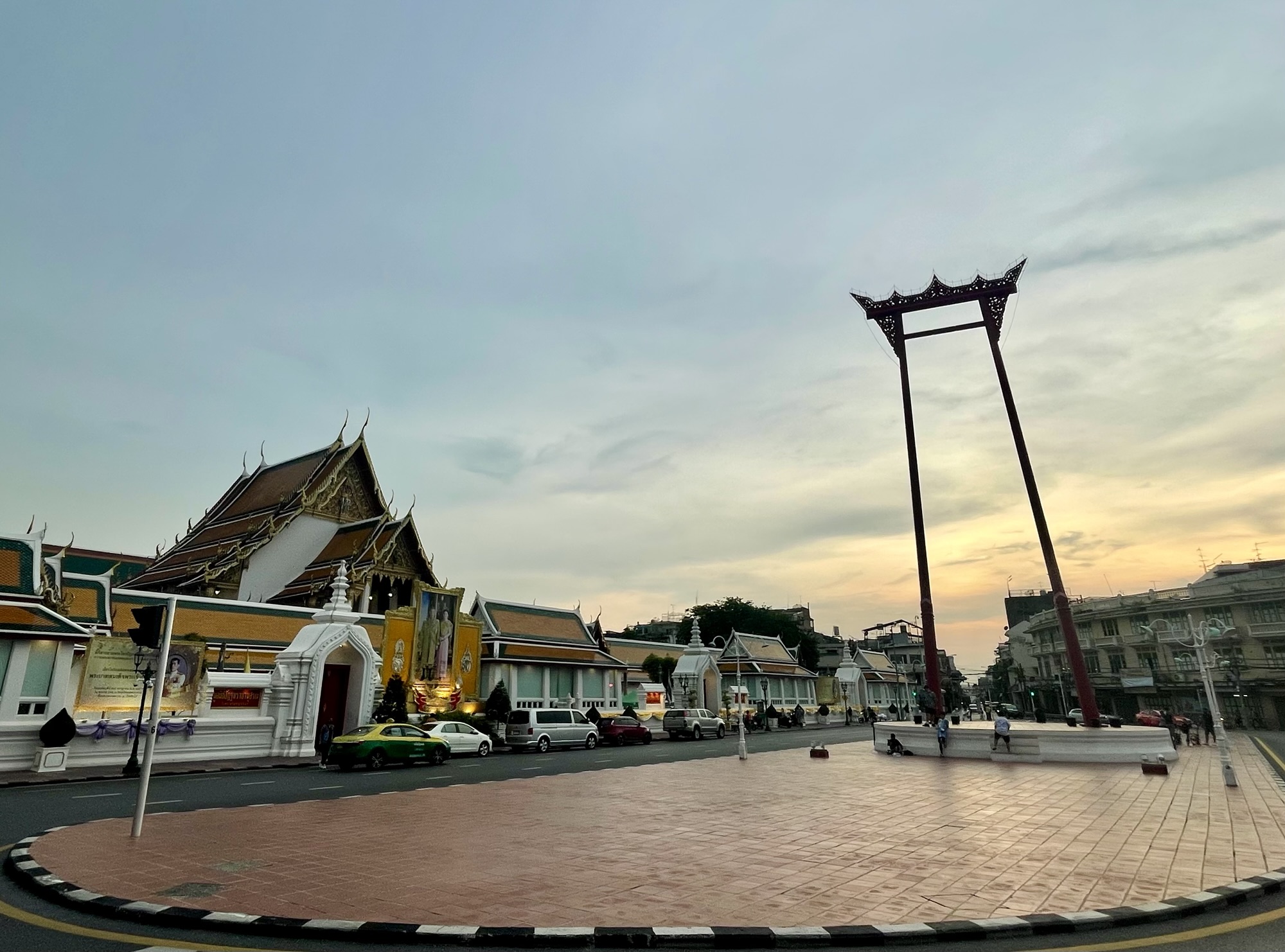 Wat Suthat (left) and the Giant Swing (right) in the historic Phra Nakhon district, central Bangkok.